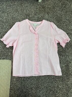 Soft Pink Ruffle-Trim Blouse